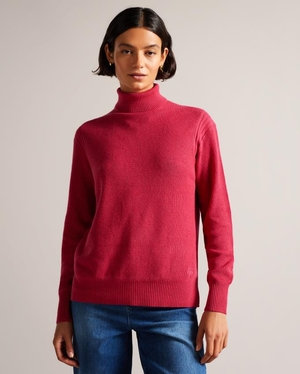 Pull Ted Baker Cashmere Blend Roll Neck Rose Femme | QNW-15723599